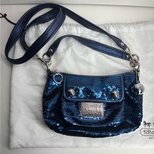 LIKE NEW Coach Poppy Navy Blue Sequin Crossbody Handbag LIMITED EDITION